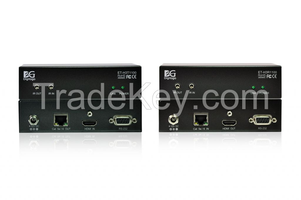 HDBaseT 100m Extender Set w/ Bi-directional RS-232  IR, support 4K Ultra HD