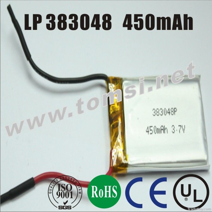 Small size li-polymer rechargeable battery 3.7V, 450mAh for toys