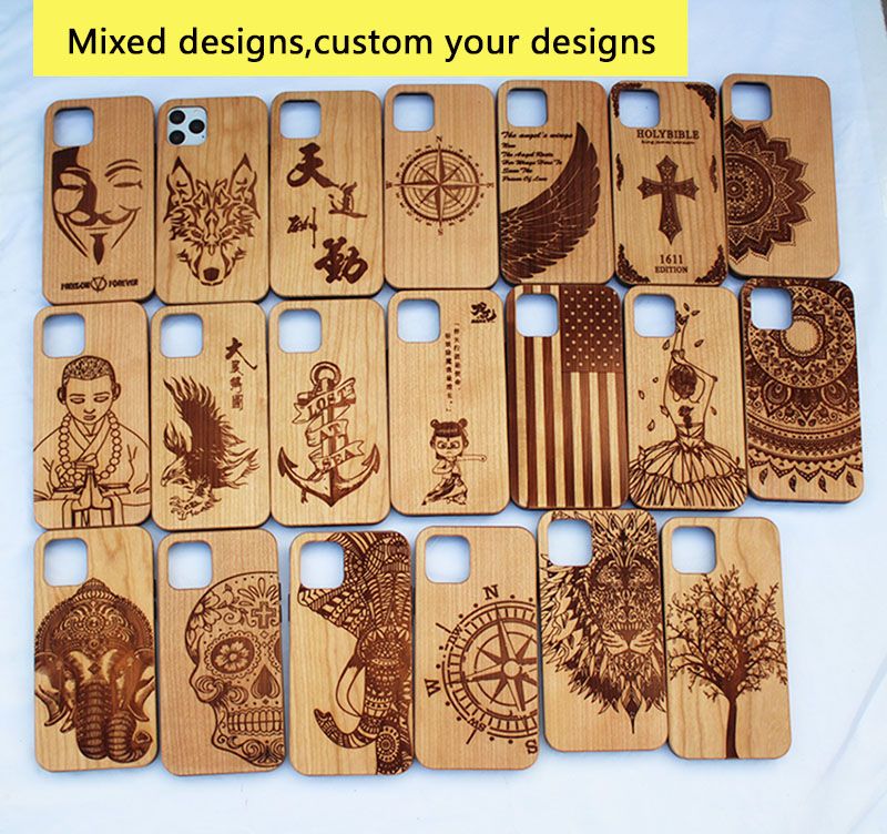 Mobile Phone Case Laser Engraving Wooden Cover +TPU Anti-knock Anti-slip Wood Case Hot sale