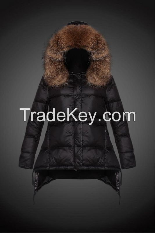 Parajumpers 2014 Winter Women White Duck Down Parkas Raccoon Fur Hooded Button Warm Thick Long- Sleeve Zipper Ladies ' Casual Long Coats 921