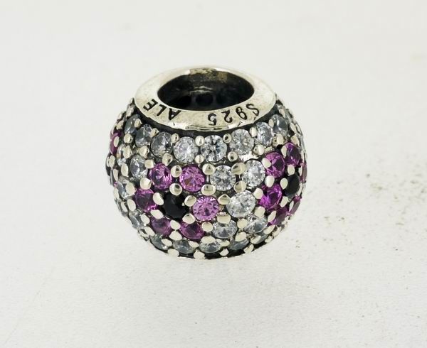 Solid 925 Sterling Silver &amp;quot;Pink Pave Cherry Blossom Charm&amp;quot; Bead with Thread Core fitting for European bracelets