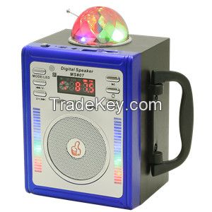 Portable Wooden Box Radio with USB/Micro SD/Remote Control/LED disco light