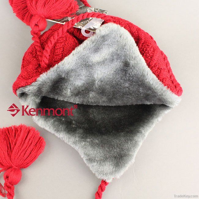 Plush Earflap Hat, Hot Selling Knitted Wool Beanie Hat