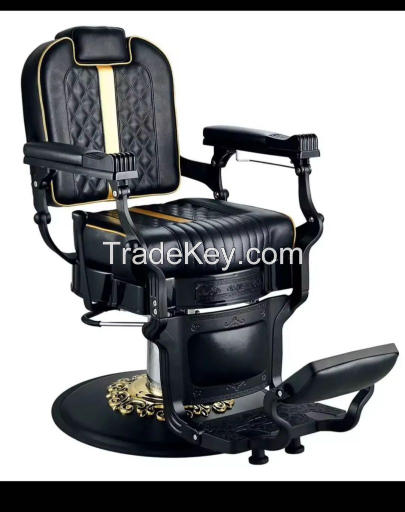 Luxury Hydraulic Reclining Barber Styling Chair with Massage Feature for Salon &amp; Outdoor Wood Material Stylish for Living Room