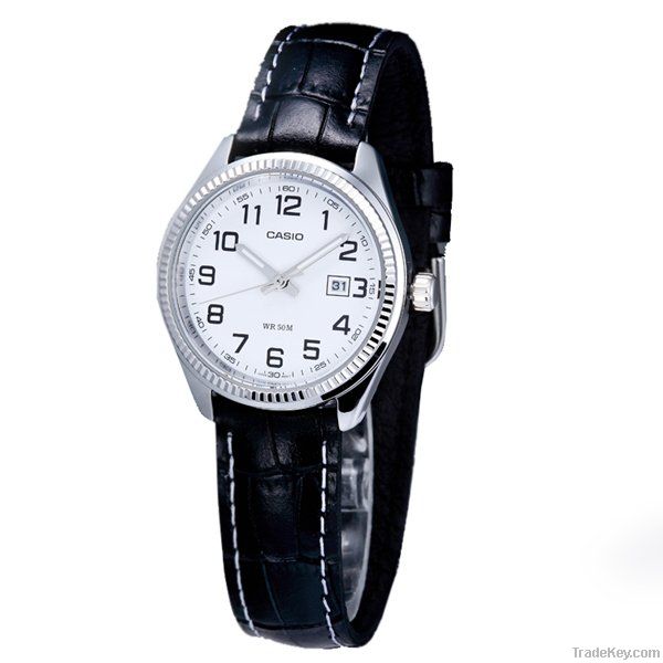 Genuine Lady's Leather Watch White Round Analogue Dial Bracelet