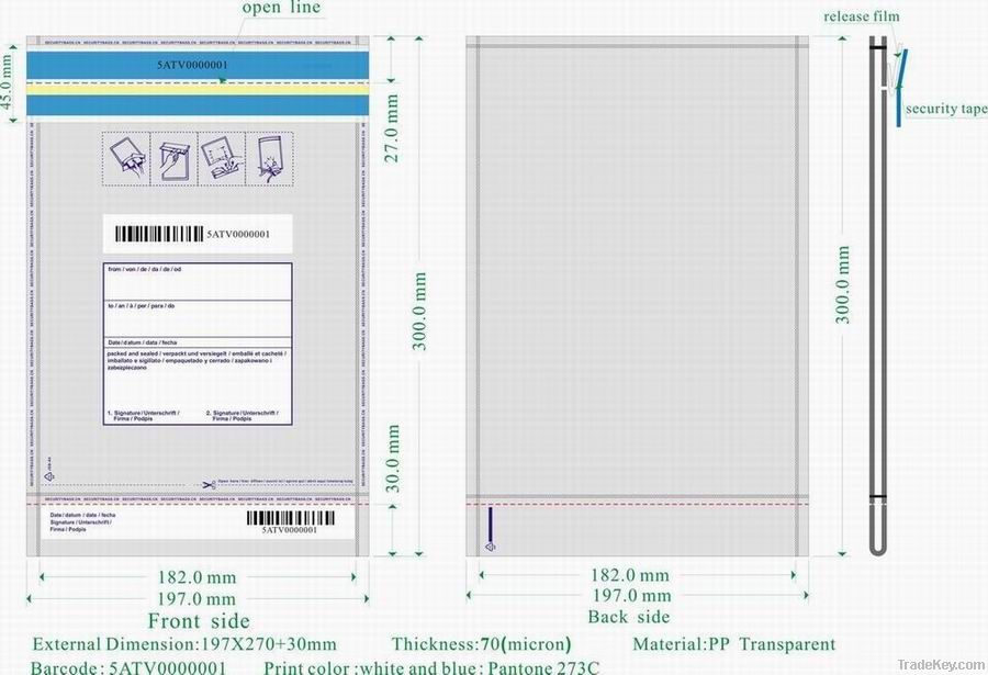 Tamper Evident Security bag / Deposit Bag/Express envelope