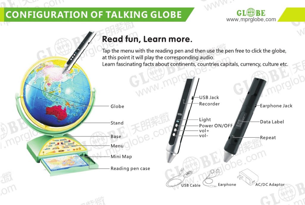 12-inch MPR talking globe, educational toys, Christmas Gifts