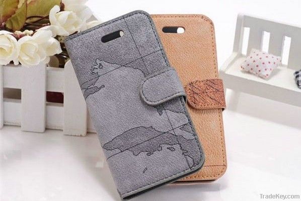 High Quality Classic Map Design Leather Case for iphone4/4S/5G