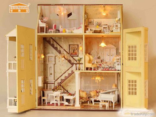 Fashion new wooden diy model miniature dollhouse, wooden educational t