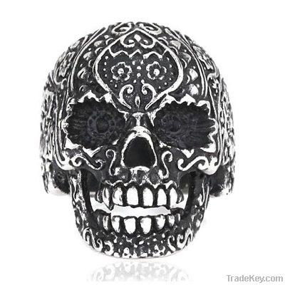 Cool Stainless Steel Gold-Plated Iron Cross German Helmet Skull Ring