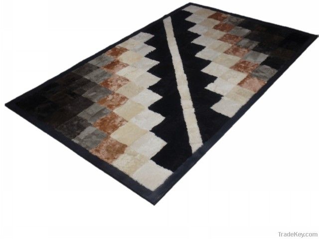 sheepskin fur rug with leather frame