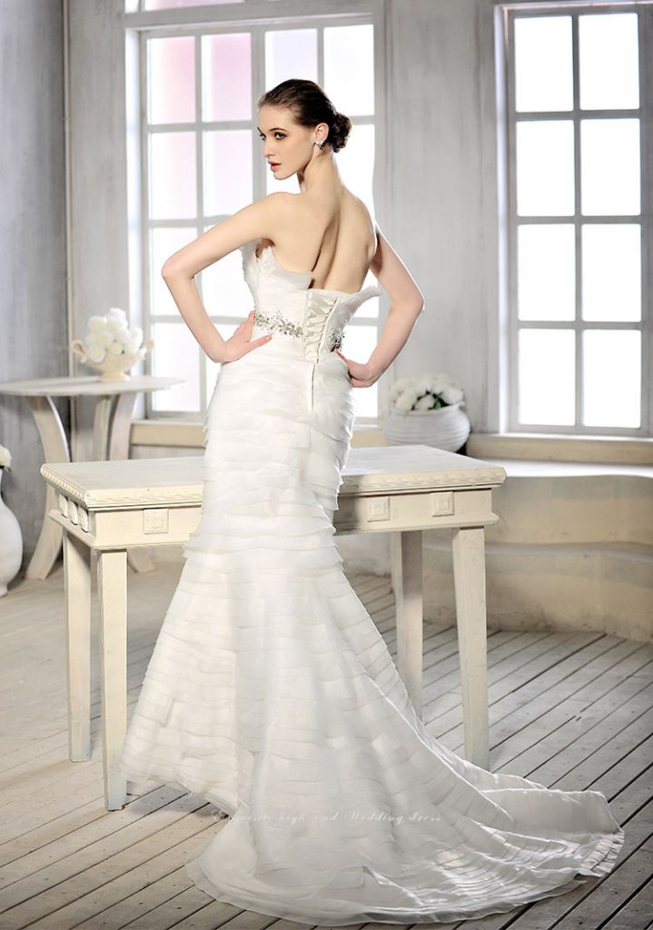 Ruffle Tulle Organza Mermaid Wedding Dress 