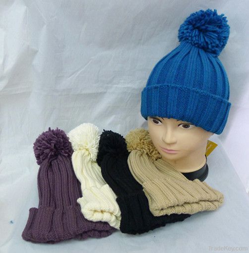 Fashion Acrylic knitted beanie hat with top ball