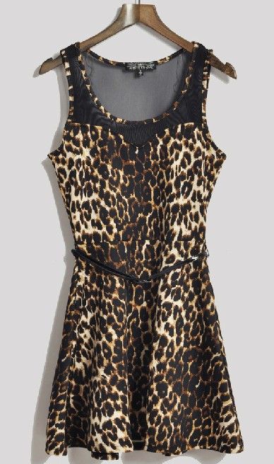  Ladies polyester leopard printed casual dress