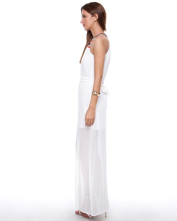 Maxi dress with a beaded neckline