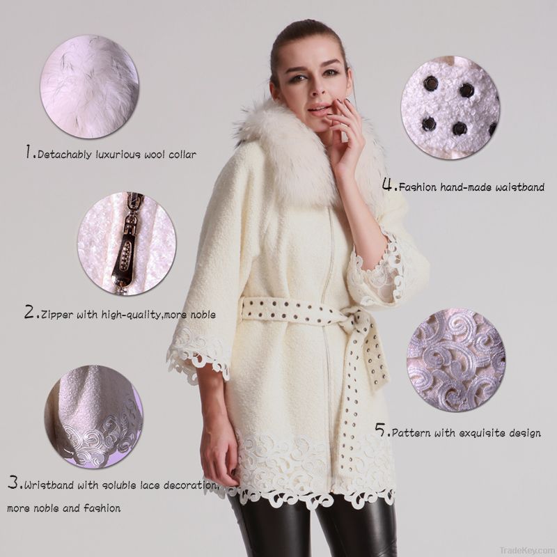 2013 fashion women winter clothing wool coat with fur collar