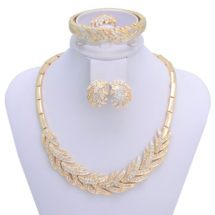 high quality 18k gold plated women alloy clear rhinestone party jewelry