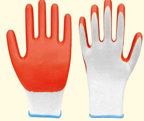 13G white nylon liner, orange nitrile coated