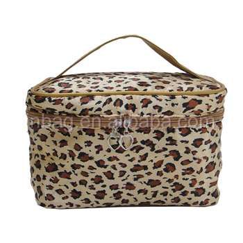 Lady&#039;s satin travel cosmetic bag with PU handle