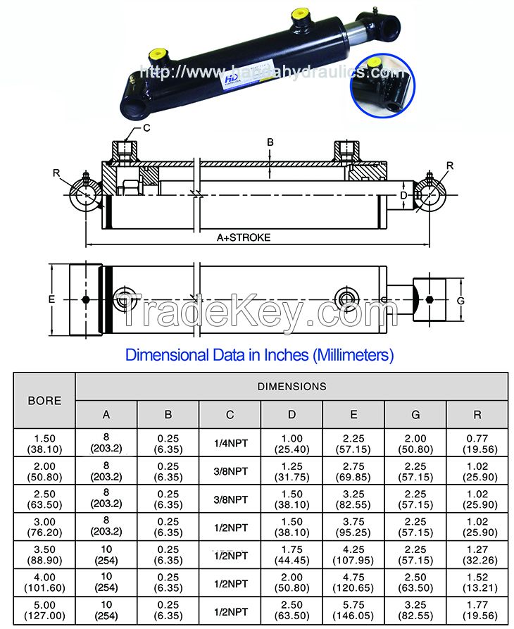 WCT Welded tube agricultural double acting hydraulic cylinder