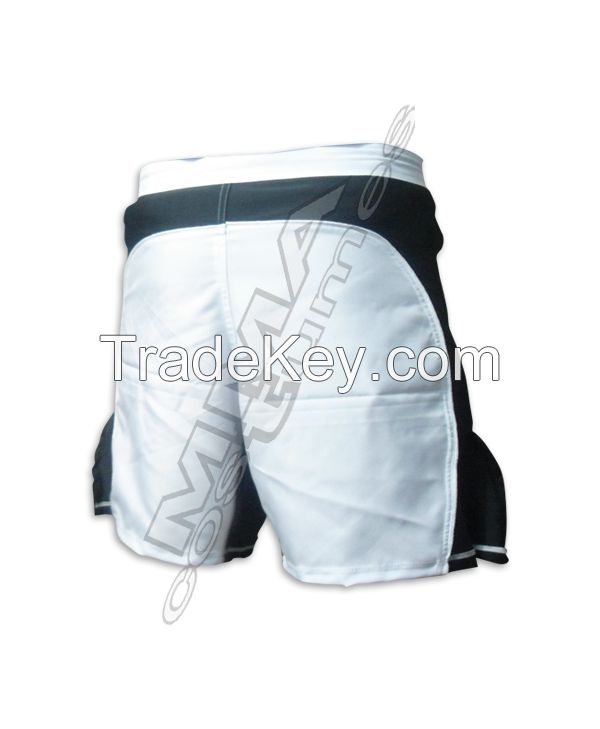 OEM Custom MMA Flexi Tech Shorts | White &amp; Black Grappling Fight Shorts Manufacturer