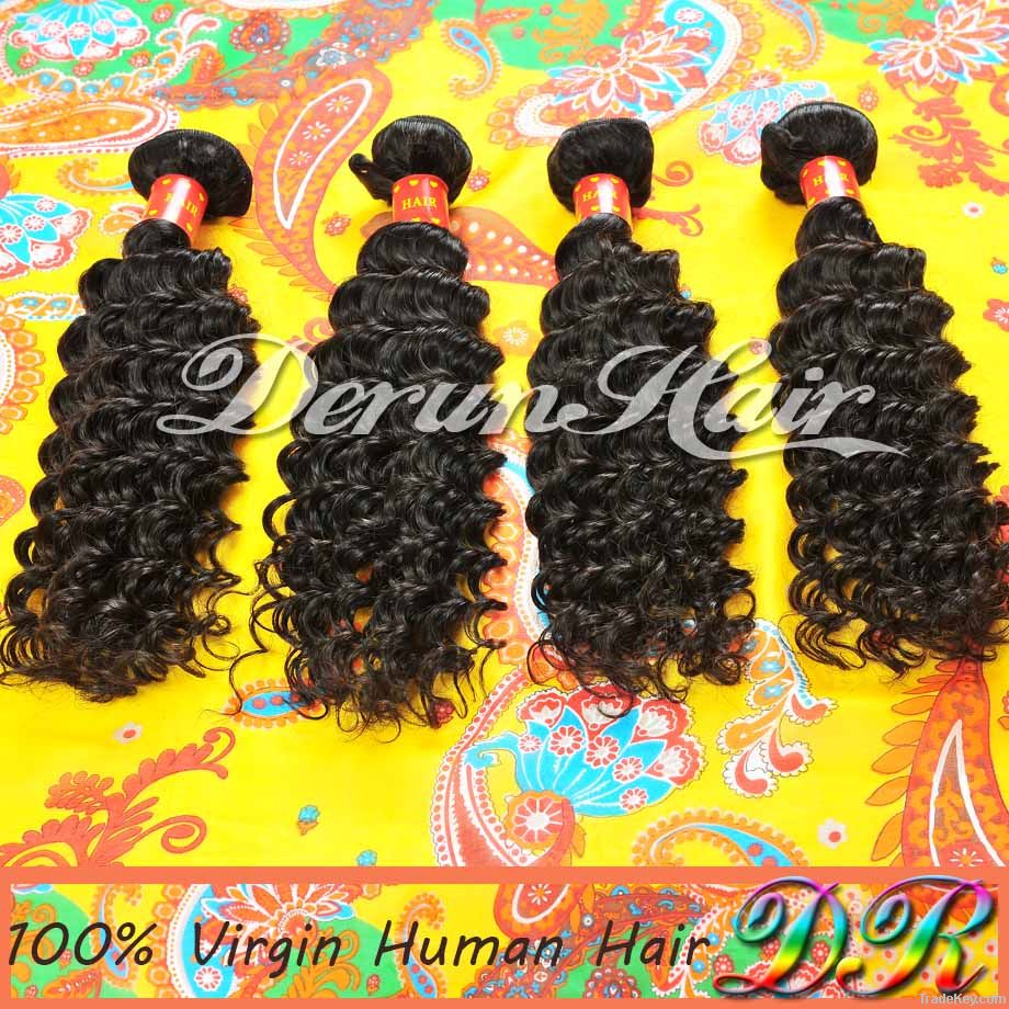 3Bundles Deep wave Virgin Human Hair Weft with Lace Closure