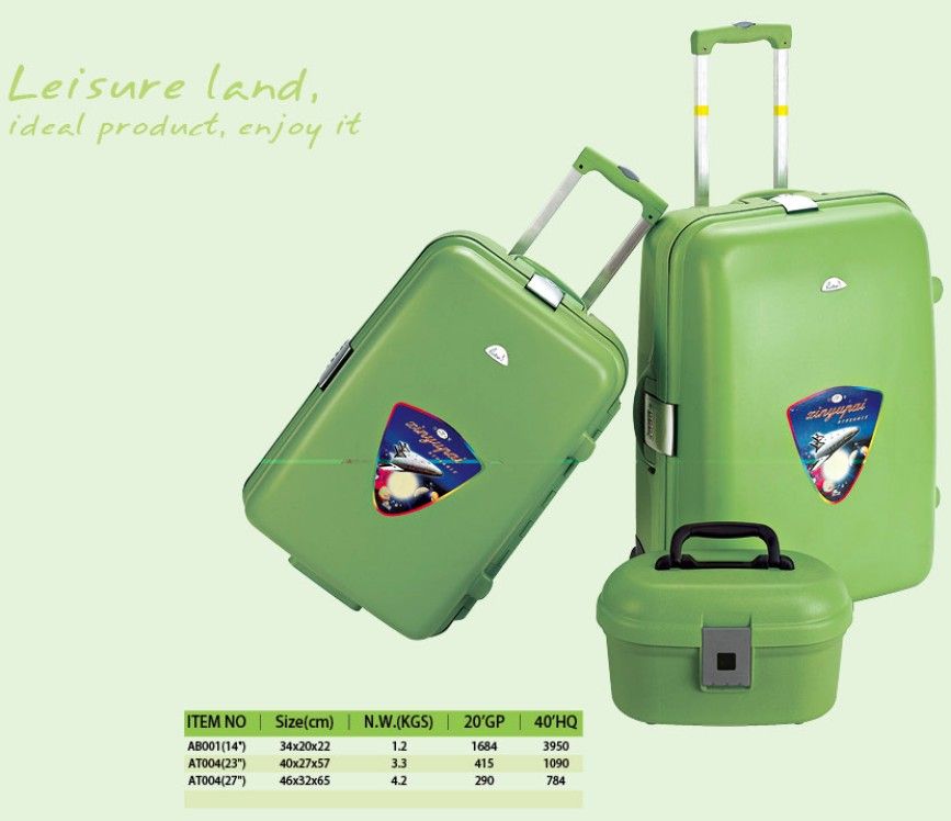 Factory Wholesale Useful Apple Green 2 PP Injection Trolley Luggages and 1 Cosmetic Bag Combination Hard Case Set