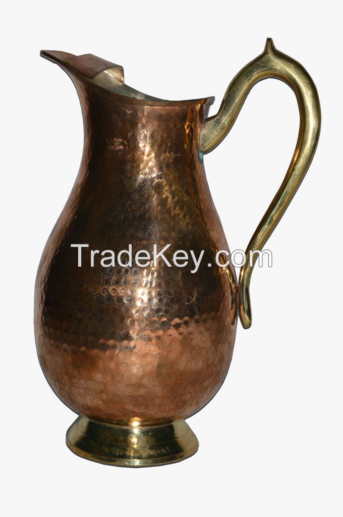  Raghav India 100% Genuine Copper Mughlai Jug with hammered white finish inside 2 Litre Capacity