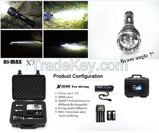 Hi-max led u2*3 dive light 3800luemn underwater diving torch