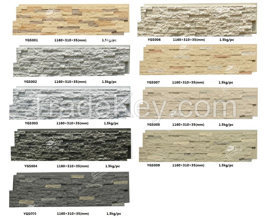 Interior and Exterior Polyurethane Faux Stacked Rock Stone Siding Panel Factory