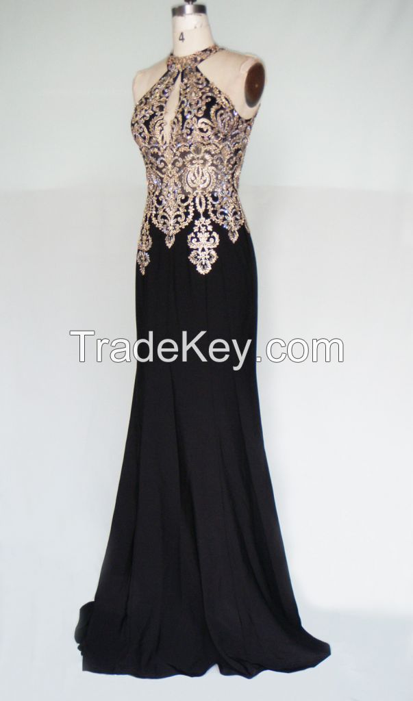 HY1001 New Arrival Handnade Beaded Embtoidery Strapless Chiffon Formal Evening Dress