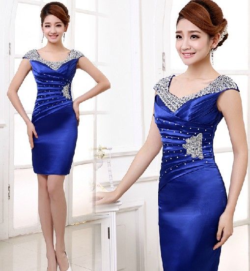 High Fashion Midi Blue Party Dresses / Celebrity Dresses