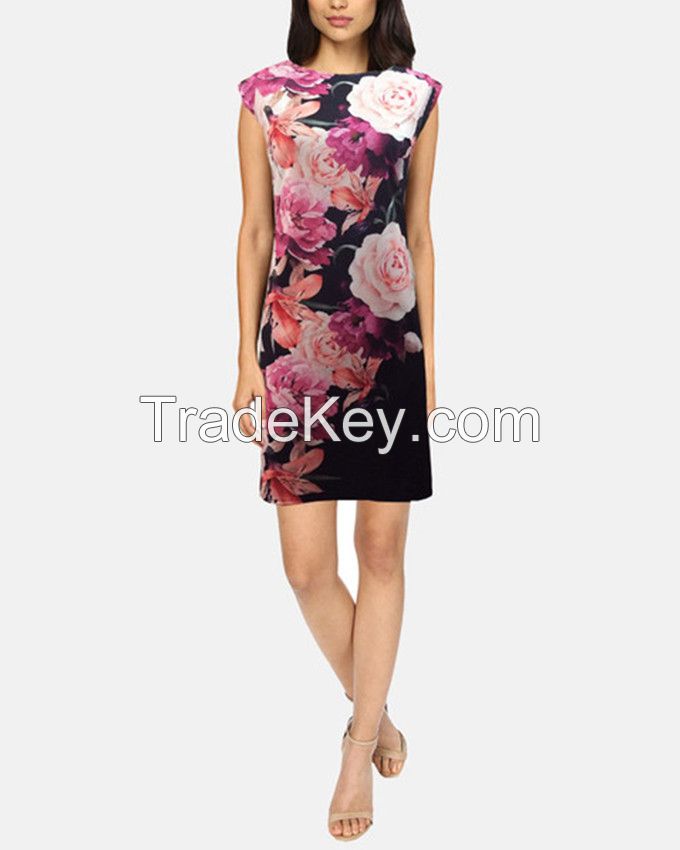 Black Corner Floral Print Shift Dress