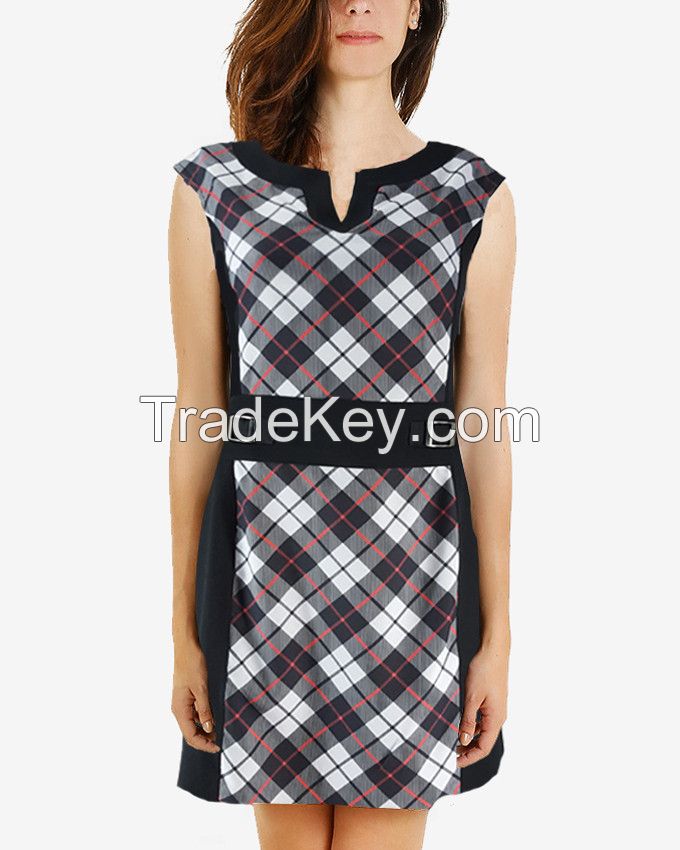 S16DR12- Plaids Black Print Shift Dress