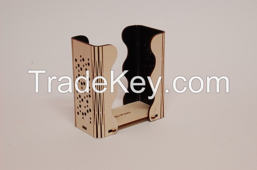 Laser cut wooden paper handkerchief holder with 3 different design