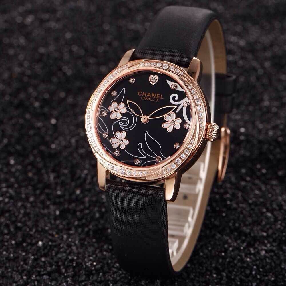 wholesale fashion flower lucky brand steel case watch,women quartz watch ,sapphire mirror leather band water resistant watch 