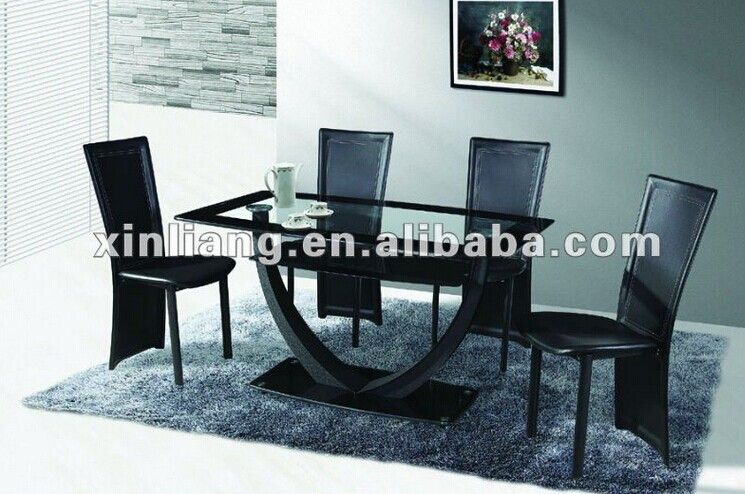 modern black tempered glass and metal dining table DT1056