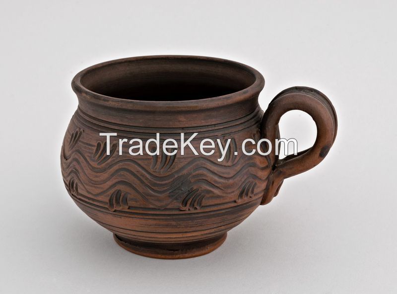 Ceramic tea cup, hand formed and made out of red clay. 