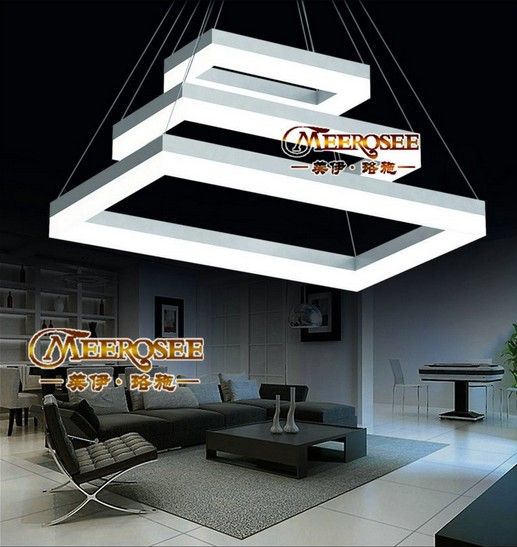 2014 New Arrival Rectangle LED Chandelier Lighting Fixture Silver, Large Hotel Project Lighting Cold or Warm White