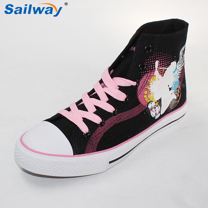 wholesale women fashion canvas sneakers shoes high cut print