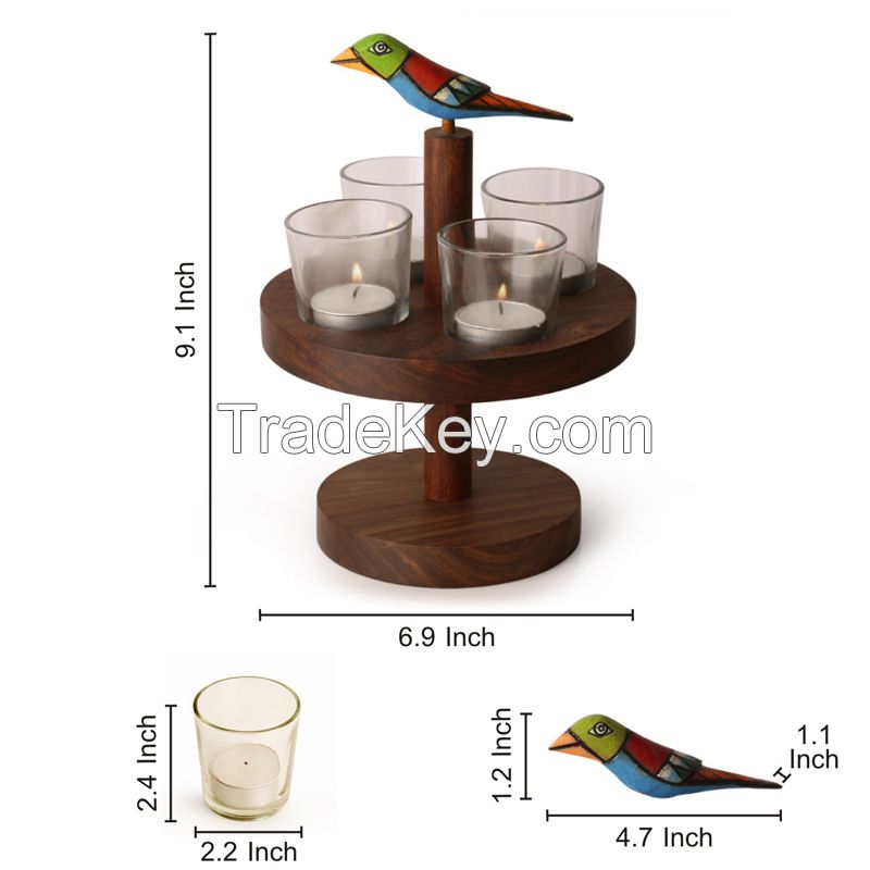 ExclusiveLane “Bird Collection” Circular Tea Light Holder Sheesham Wood