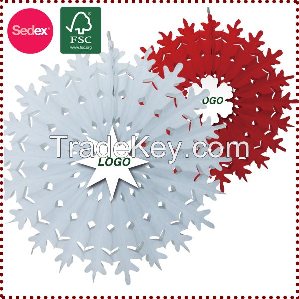 Snowflakes shape tissue paper Christmas fans for Christmas decoration