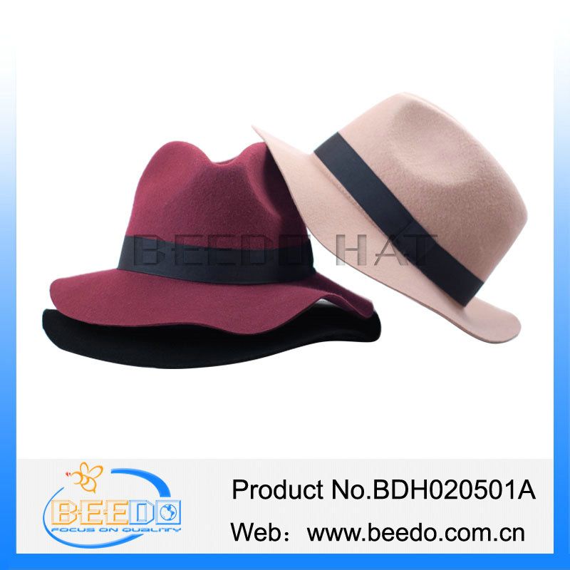 High quality wool felt wide brim floppy fedora trilby hat panama hat