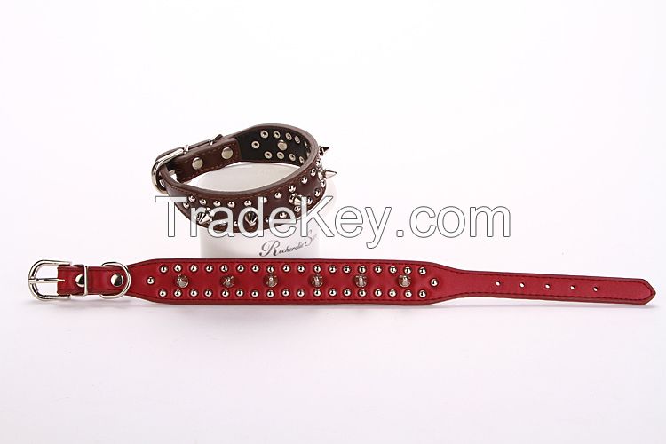 Large size dog collar pet collars leather Adjustable anti bite Dog collar Studded Rivet PU pet collars