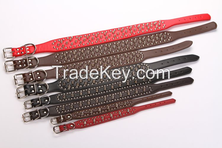 Large size dog collar pet collars leather Adjustable anti bite Dog collar Studded Rivet PU pet collars