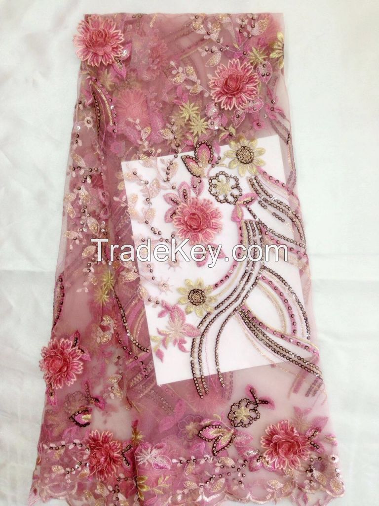 3D flower embroidery lace fabric