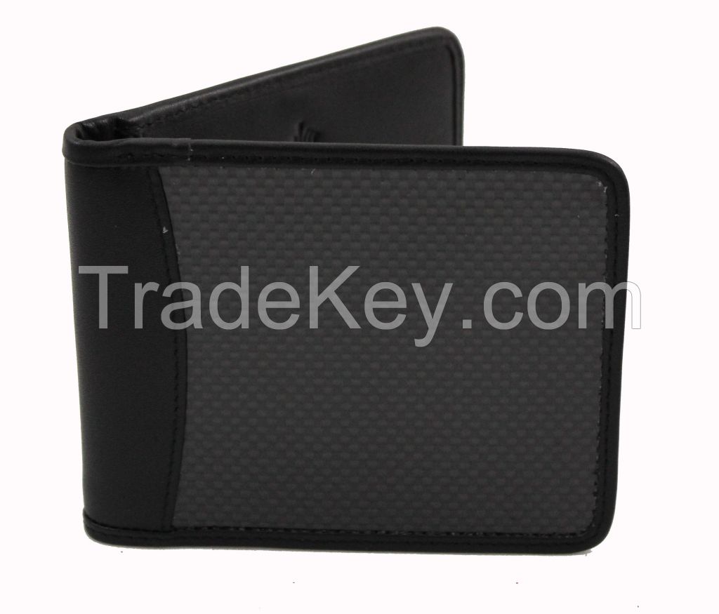 Genuine Leather Carbon Fiber Wallet Card Holder RFID Blocking