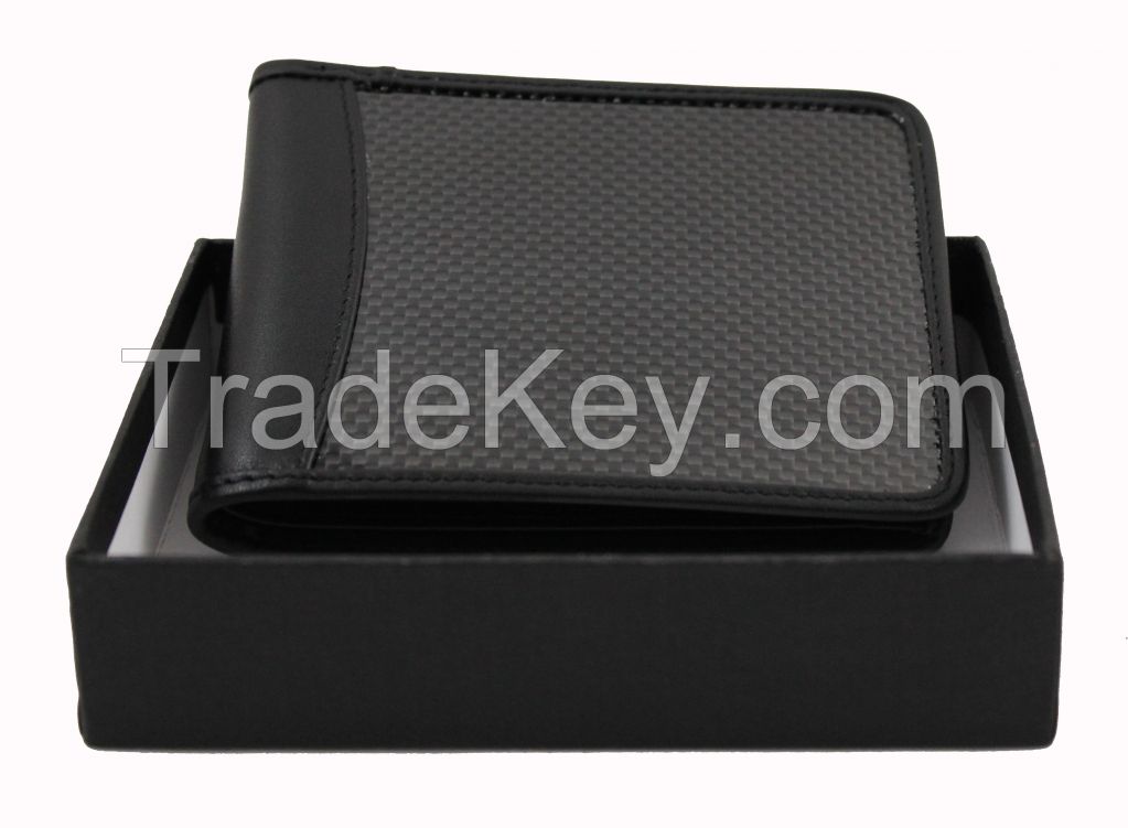 Genuine Leather Carbon Fiber Wallet Card Holder RFID Blocking