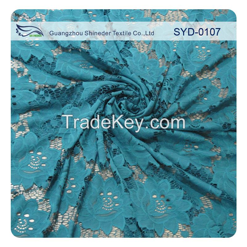 sky blue rose flower pattern guipure lace fabric for evening suit SYD-0107