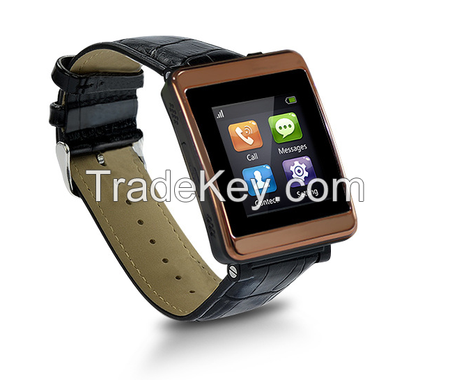 Fashion bluetooth smart watch phone P1 capacitive touch card watch with leather watchband